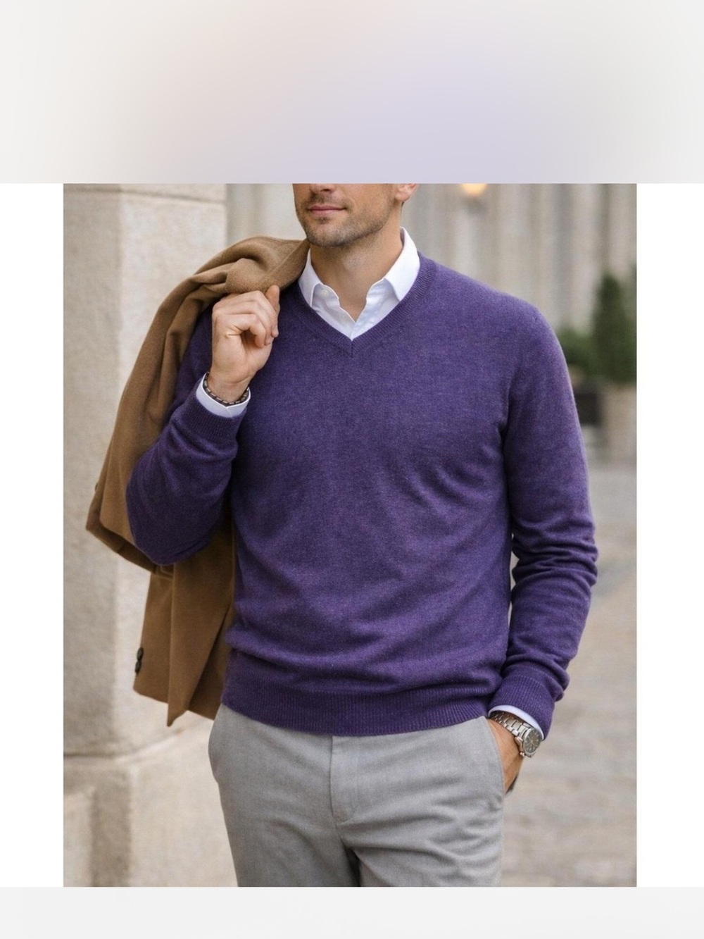 Banana Republic Men's V-Neck Sweater in Purple Luxury Blend Cashmere Silk Med